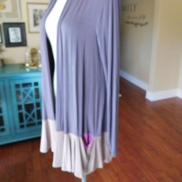 Lovely LOGO By Lori Goldstein Open Front Rayon/Spandex Mauve/Lt Brown Jacket XS - Picture 3 of 9